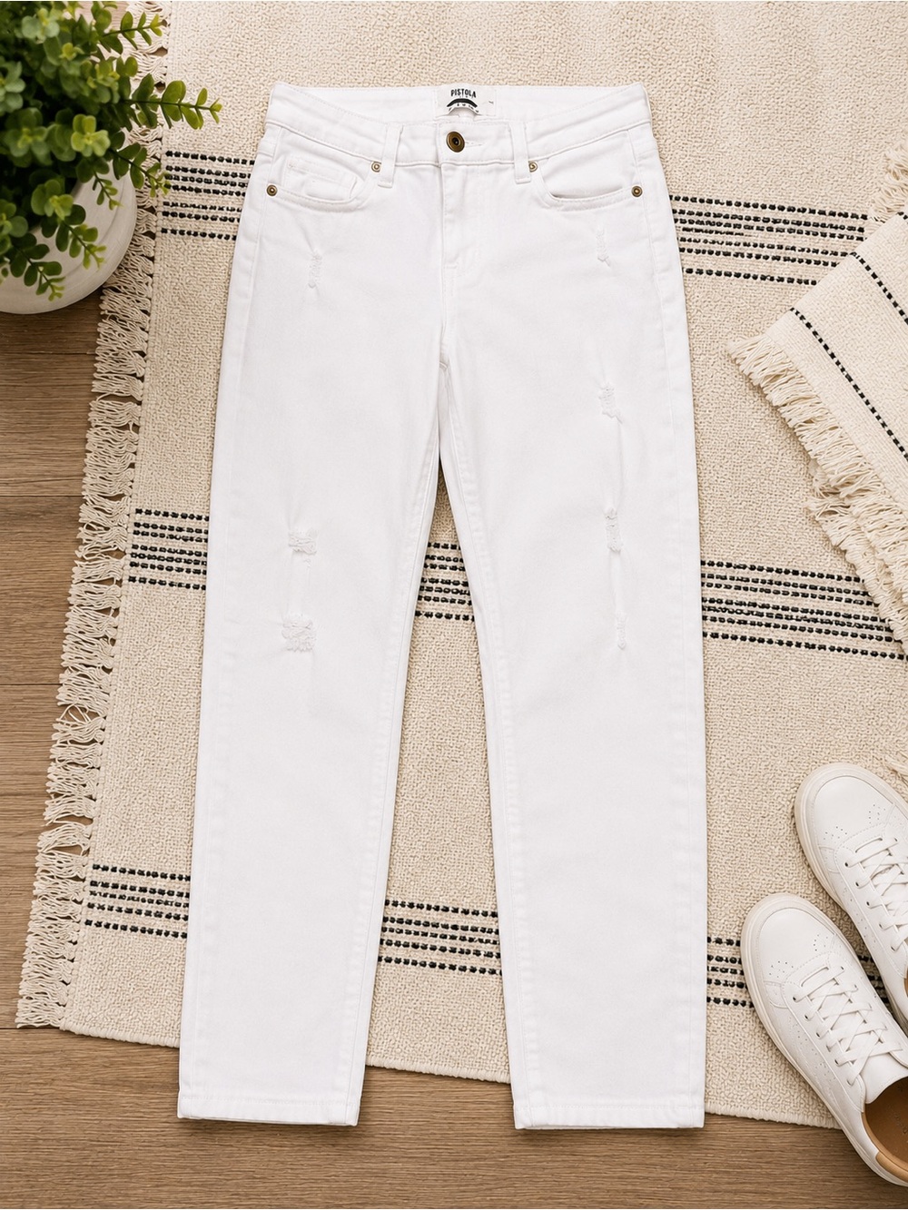Pistola White Distressed Skinny Ankle Jeans Size 28